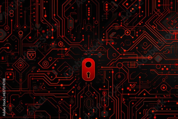 Fototapeta 3d cyber security pattern with padlock on circuit board