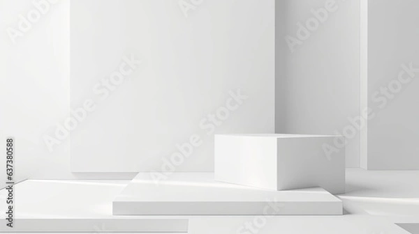 Fototapeta white colour object stage podium stand for sample product showcase display advertising background product showcase stand with grey colour commercial display ideas,ai generate