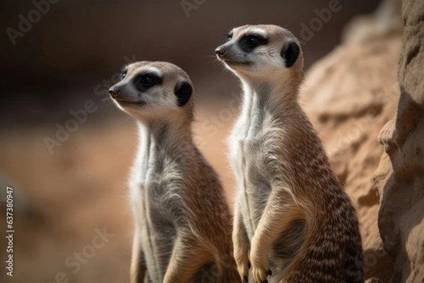 Fototapeta Two adorable meerkats posing side by side