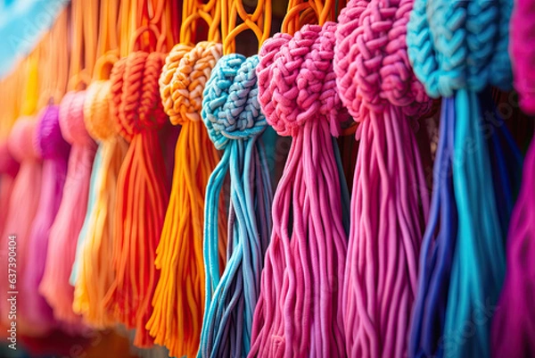 Fototapeta Macrame colourful home decor, boho macrame background 