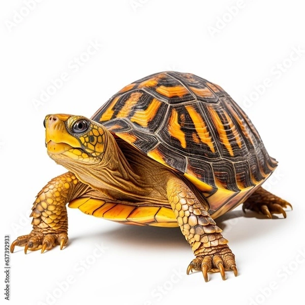 Fototapeta A turtle up close on a plain white background created with Generative AI technology