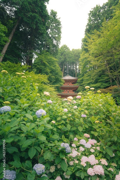 Fototapeta アジサイとお寺