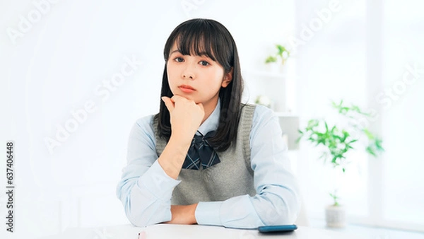 Fototapeta 画面を見ながら会話する女子学生　リモート授業　eラーニング