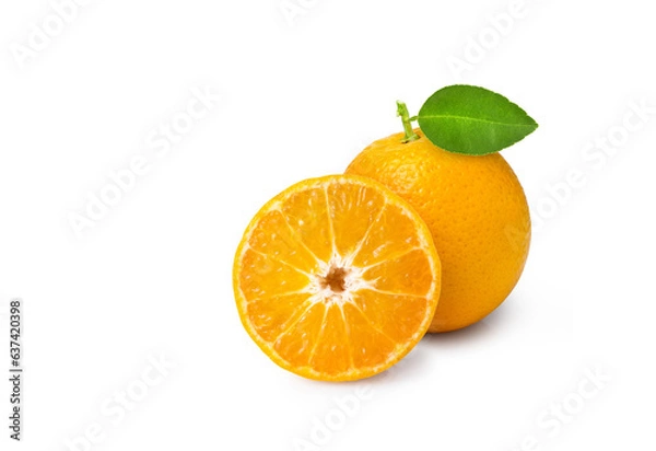 Fototapeta Orange fruit with cut piece isolate on white background.