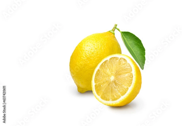 Fototapeta Lemon fruit with cut half lemon isolated on white background.