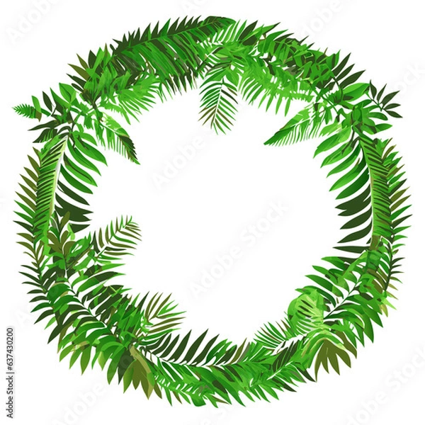 Fototapeta Round frame made of tropical leaves. 
