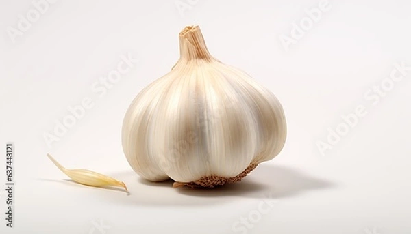 Obraz Close up Garlic. White Background. 