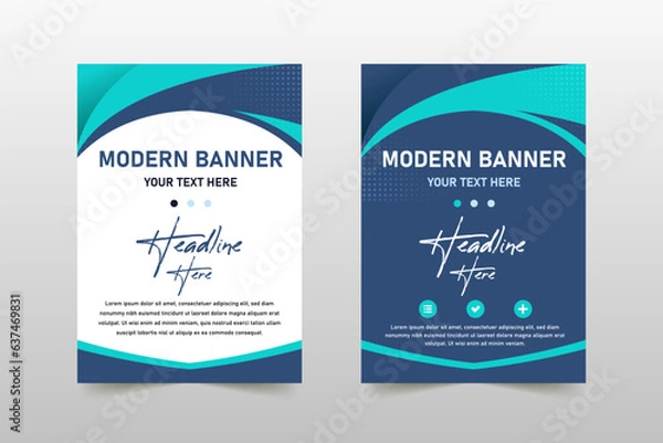 Obraz Modern Abstract Blue Curves Banner Template