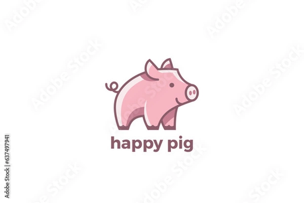 Fototapeta Pig Logo Happy Friendly Funny Design Vector.