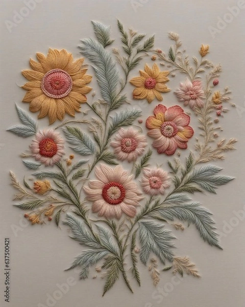 Obraz Embroidery of a Flower, Generative Ai