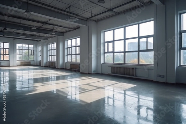 Fototapeta Large gray offices with large windows. Generative AI