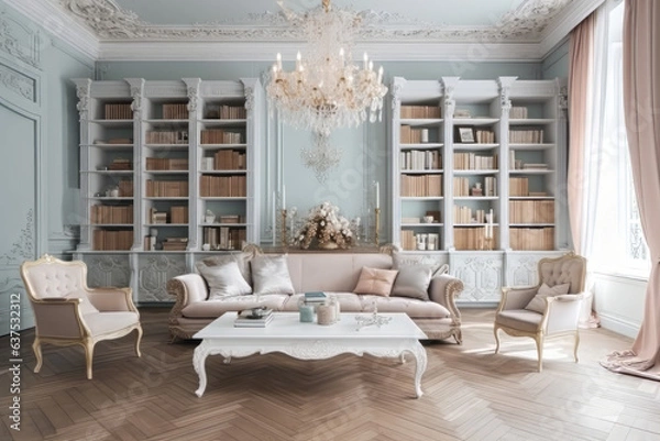 Fototapeta Library full of books with Victorian furniture.  Generate AI