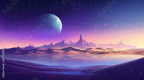 Fototapeta Digital Oasis: AI Dashboard Reflections amidst a Zodiac-Inspired Desert Night