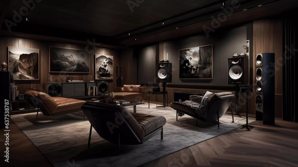 Fototapeta Harmonious Haven: Immerse Yourself in the Ultimate Listening Room Experience, Where Music Comes to Life! Still life, Interior
