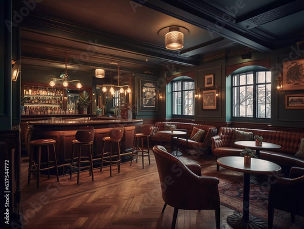 Fototapeta Timeless Charm Unveiled: Step Inside the Enchanting Ambiance of an Old Rustic English Pub! Still Life, Interior
