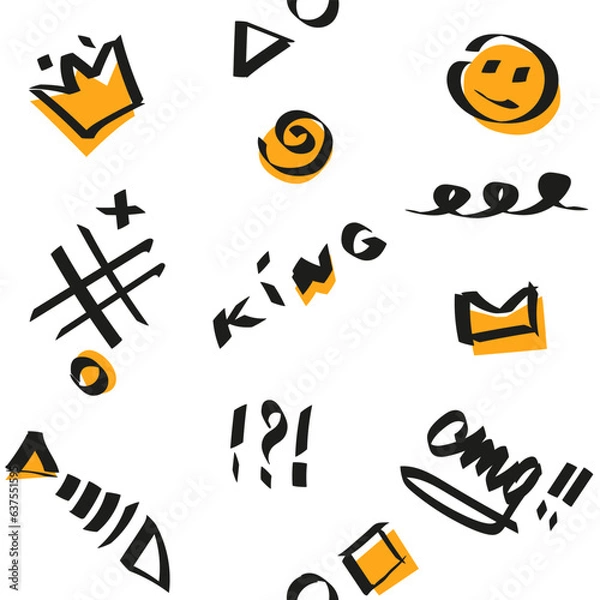 Obraz Youth pattern with inscriptions, objects, signs. Vector.