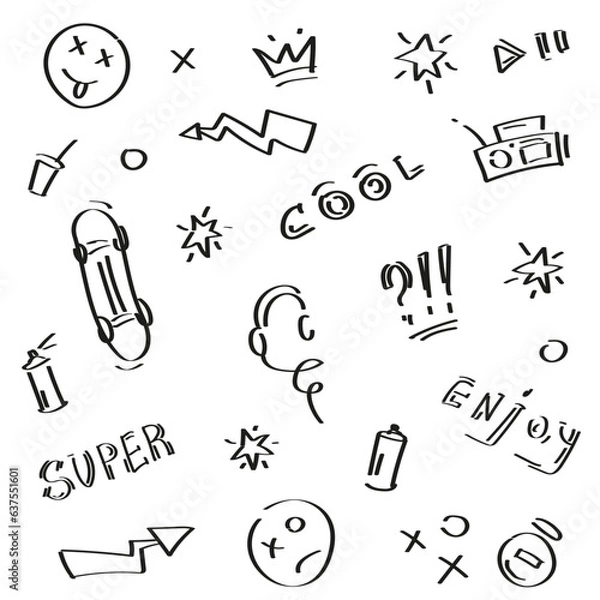 Obraz Youth pattern with inscriptions, objects, signs. Vector.