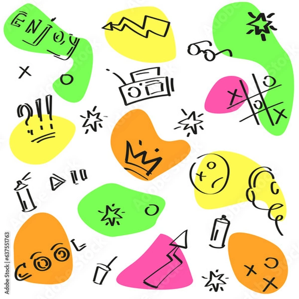 Obraz Youth pattern with inscriptions, objects, signs. Vector.