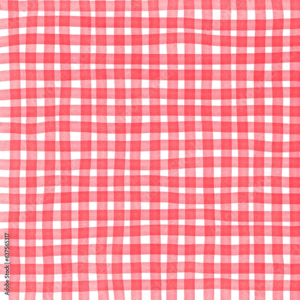 Fototapeta Red Gingham Check Hand Drawn Background Pattern
