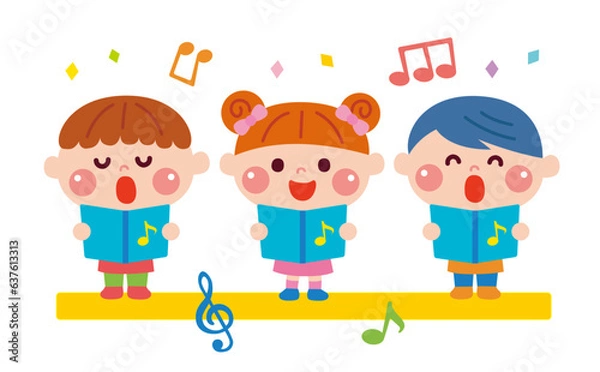 Obraz 発表会で歌を歌う子どもたちのイラスト