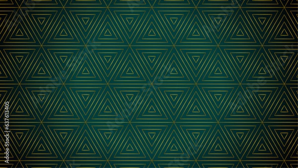 Fototapeta Seamless triangles pattern, opulent premium decorative vector background. Bright golden 3d metallic lines effect.