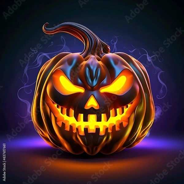 Obraz halloween pumpkin neon style cartoon on black background. 8k resolution