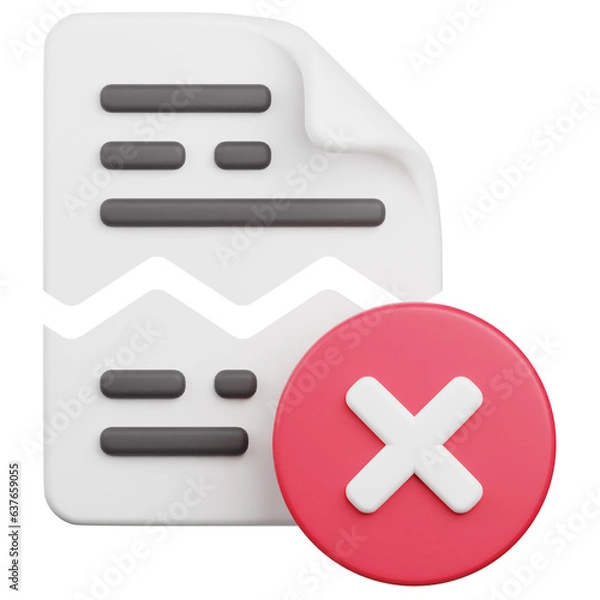 Fototapeta 3D Render Corrupt File Icon, illustration isolated on white background, suitable for website, mobile app, print, presentation, infographic, and other projects.