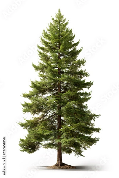 Fototapeta Image of douglas fir tree on white background. Nature. Illustration, Generative AI.