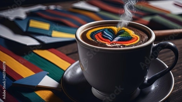 Fototapeta a cup of hot chocolate with a colorful design on it