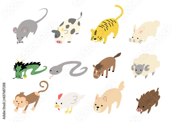 Obraz かわいい十二支のイラストセット