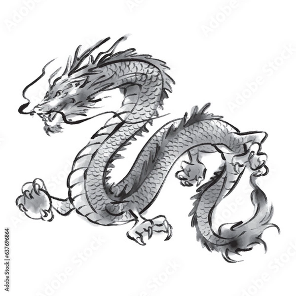 Obraz 辰の水墨画イラスト　モノクロ　辰年　龍　年賀状