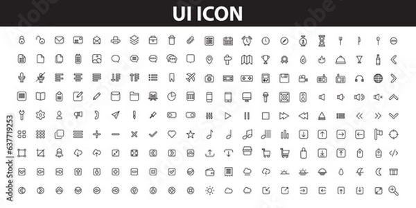 Fototapeta 189 Essential Icons Set in Filled Style. The set consists of essential and commonly-used icons that every UI designer needs, a single style of business, finance, UX UI
