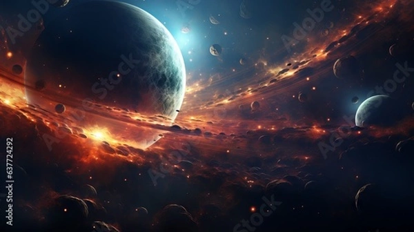 Fototapeta Vibrant abstract space background with cosmic planets and celestial elements