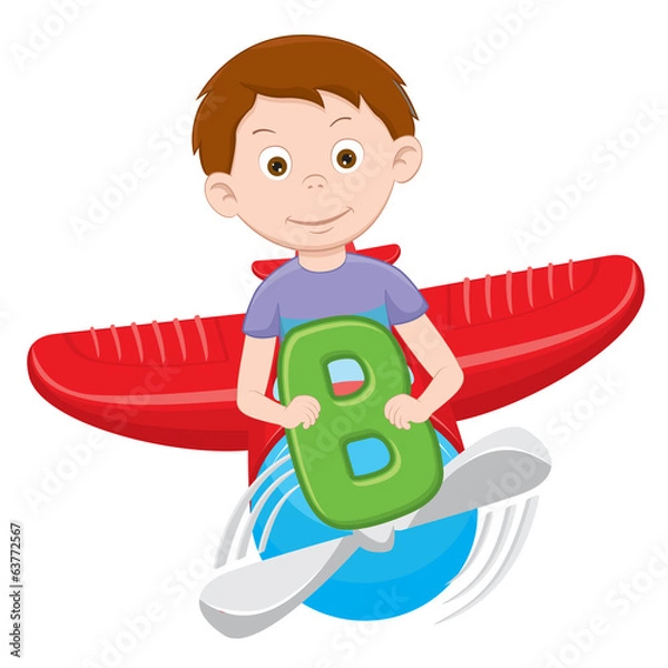 Obraz cartoon boy on a plane