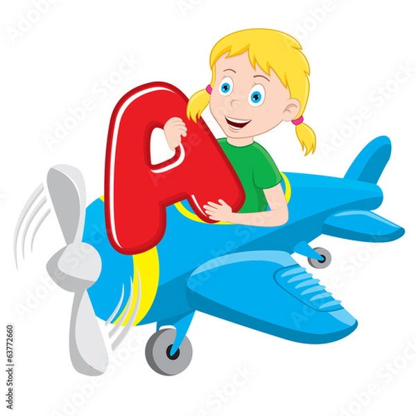 Obraz cartoon girl on a plane