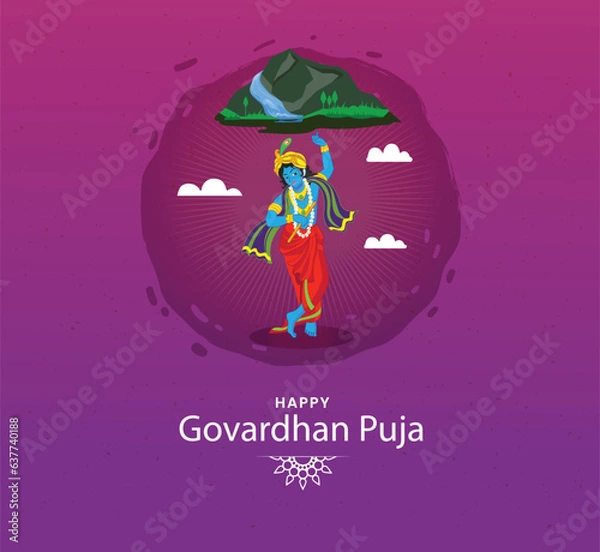 Obraz Vector illustration of Lord Krishna. Happy Goverdhan Puja.