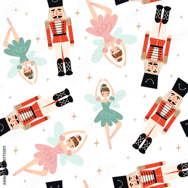 Fototapeta Christmas seamless Nutcracker pattern. Vector illustrations