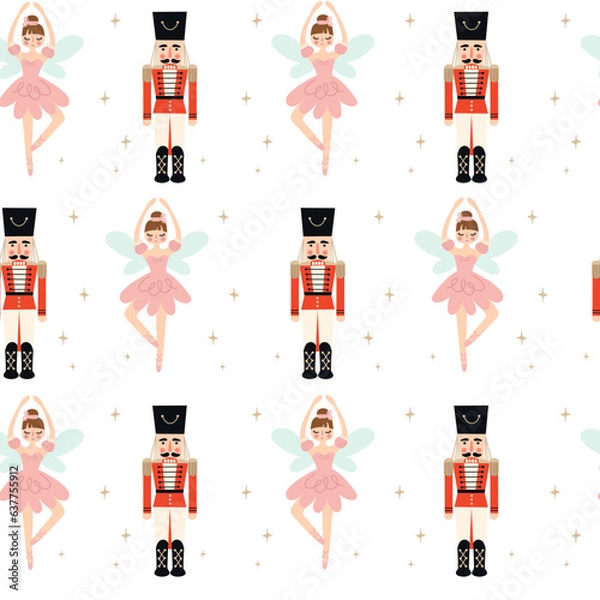 Fototapeta Christmas seamless Nutcracker pattern. Vector illustrations