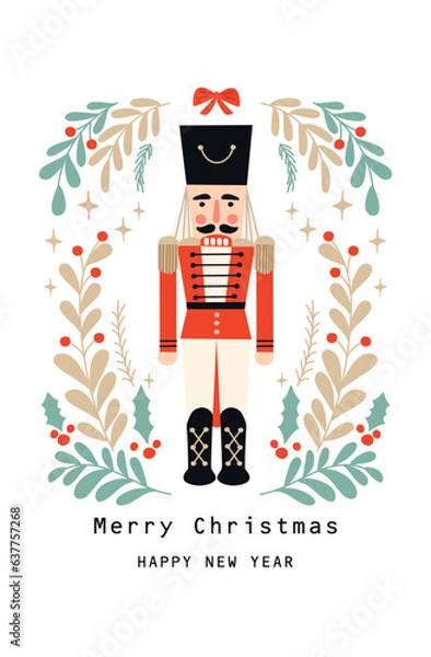 Fototapeta Nutcracker ballet Christmas card. Vector illustration.