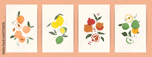 Obraz Set of art prints. Abstract fruits. Modern design for posters, cards, cover, t shirt and other