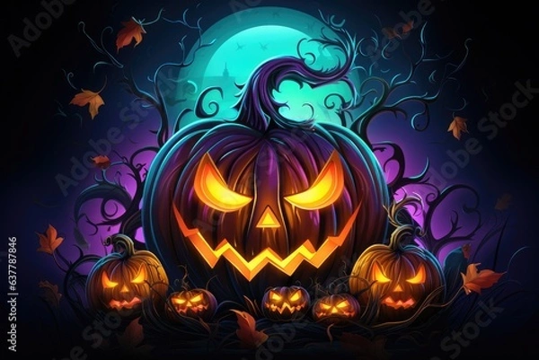 Fototapeta Halloween with scary pumpkin background. Generative AI