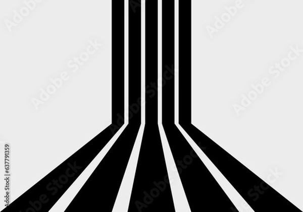 Fototapeta Black retro stripes in a perspective. Vintage lines background. Sixties and seventies style graphic design. Vertical Parallel stripes form 3D effect. Wall and floor. Copy space. Vector illustration. 