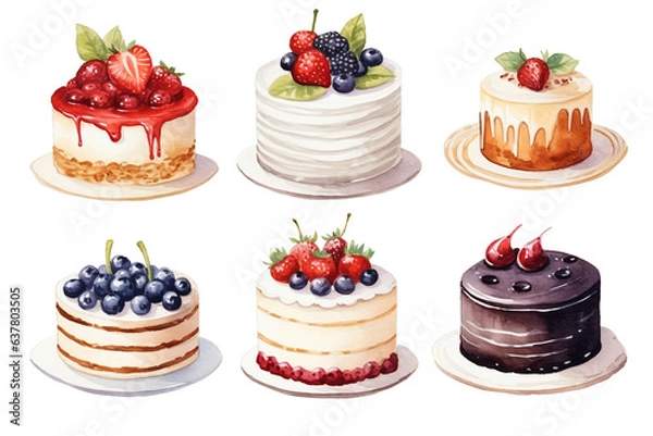 Fototapeta collection of cake illustrations on clear background for print, books, website, decoration