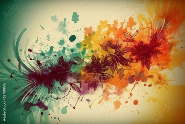 Fototapeta A vibrant and abstract painting with colorful paint splatters in the background