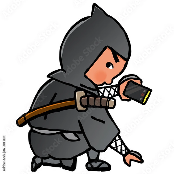 Fototapeta スマホで諜報活動をする忍者