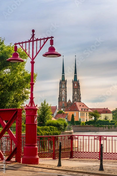 Fototapeta View at Tumski island and Cathedral of St John the Baptist in Wroclaw, Polan
