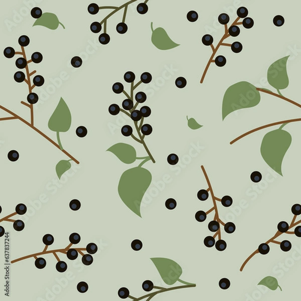 Fototapeta Vector seamless pattern with bird cherry branches