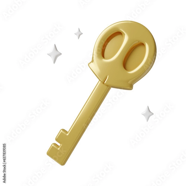 Fototapeta 3d Halloween skull key icon. Traditional element of décor for Halloween. icon isolated on gray background. 3d rendering illustration. Clipping path.