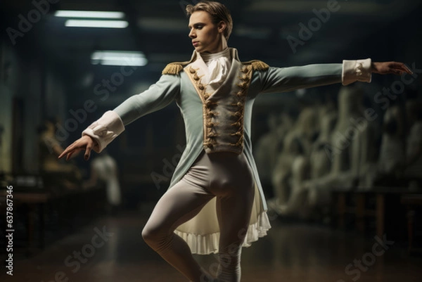 Fototapeta Ballet dancer working in dance studio. Generative Ai