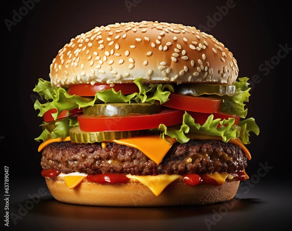 Fototapeta hamburger on black background